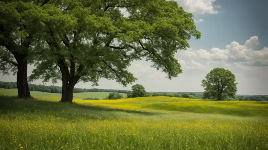 lush green meadows stretch beneath the vast expanse of the pennsylvania sky, dotted with vibrant flowers and robust trees signaling the essence of well-maintained landscapes.