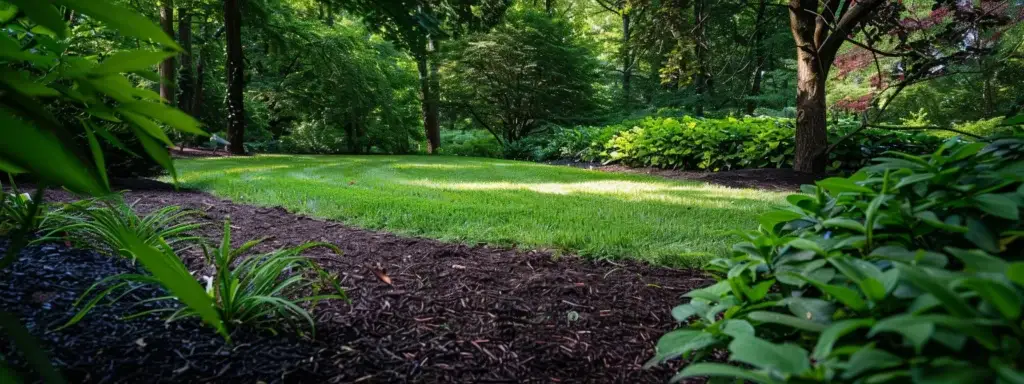 a lush, green lawn covered in a thick layer of rich, dark mulch in zelienople, pa.