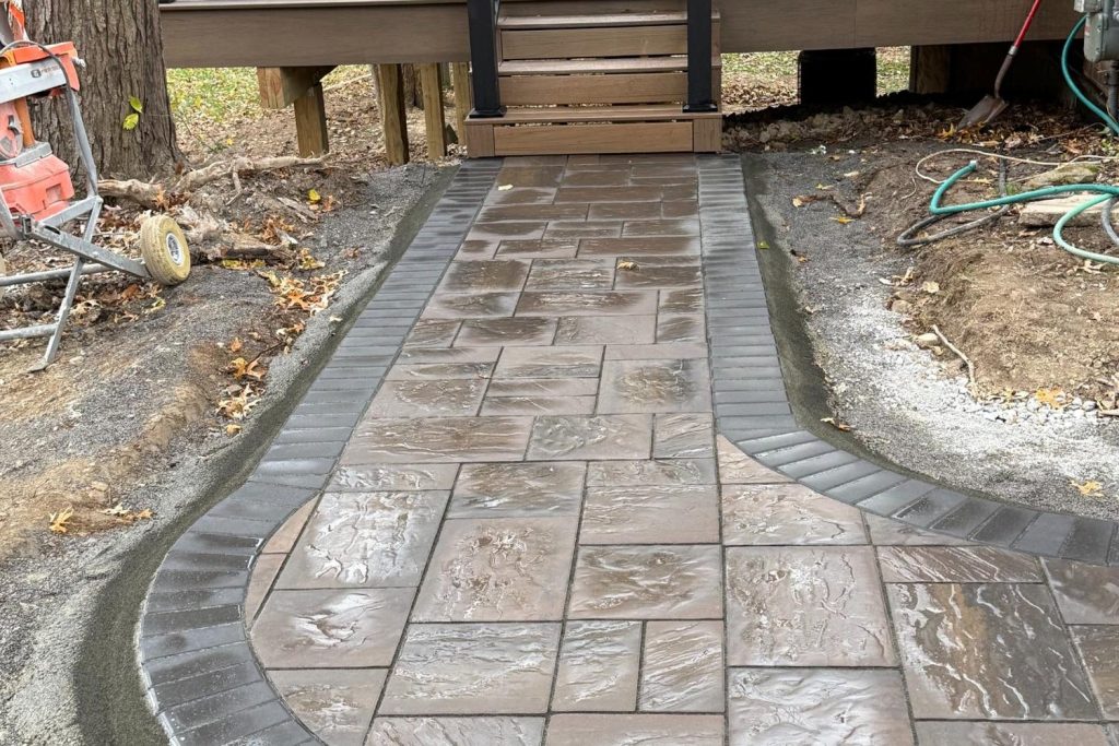 New front porch and stone walkway installed by Daily Landscaping in Wexford, PA