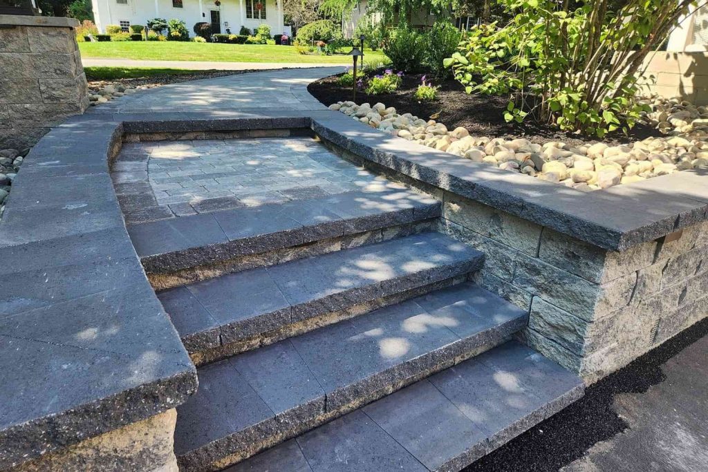 Residential retaining wall and steps replacement built by Daily Landscaping in Wexford, PA
